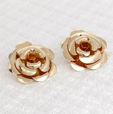 Large Bloom 3D Flower Layered Petal Stud Fashion Statement Earrings Gold Plated