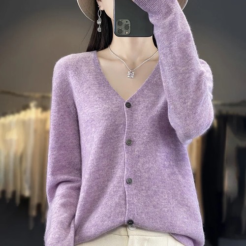 Frühling Herbst Damen Strickjacke weich V-Ausschnitt Kaschmir Pullover Strick Shirt - Bild 17 von 24
