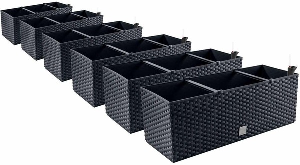 6X Balkonkasten Blumenkasten Rattan-Optik Pflanztopf BlumenküBel Anthrazitpafen-image