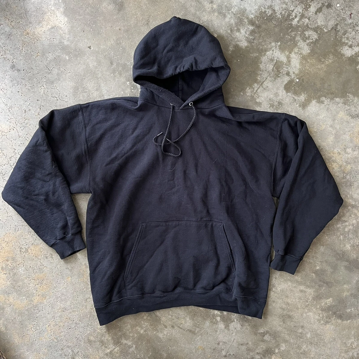 Vintage 90s Grunge Distressed Solid Black Blank Hoodie Hooded Sweatshirt  Large | eBay