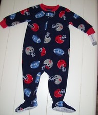 Carter's Blue Red Fleece Football Footed Blanket Sleeper Pajamas Sz 12M or 18M