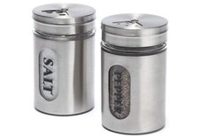 Salt and Pepper Shakers Stainless Steel and Glass Set with Adjustable Pour Holes