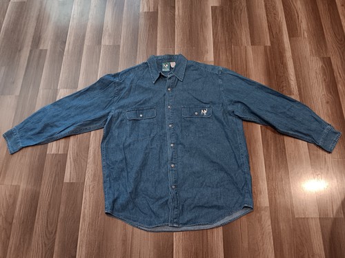 BIG DOGS MENS SIZE Large men's pearl snaps long sleeve blue color denim SHIRT - 第 1/22 張圖片