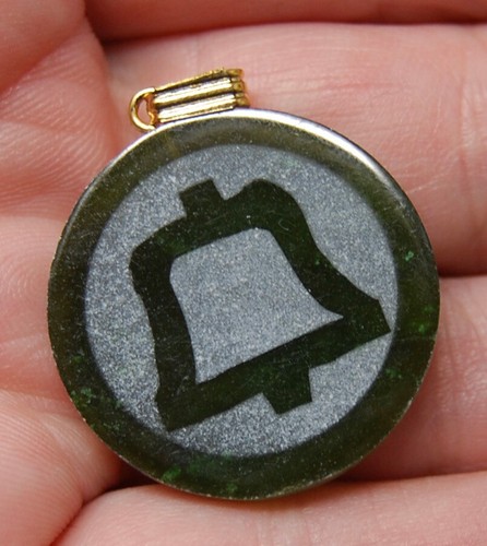 NOS Vintage Ma Bell Telephone Service Award Employee Nephrite Jade Logo Pendant - Picture 2 of 3