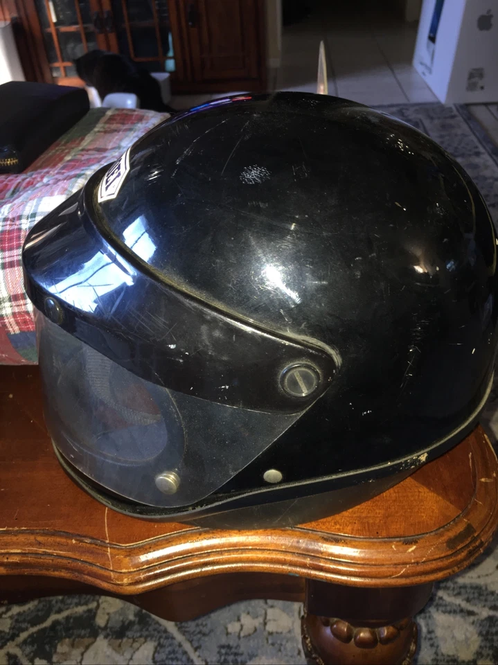 Casco De Colección Shoei S107 Raro Negro Con Visera Hecho en Japón Adulto Joven Pequeño Foto 3 de 4