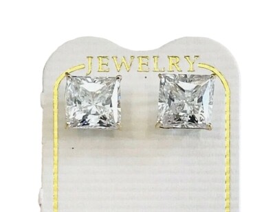 4.00 Ct Princess Cut FL/D Lab Created Stud Earrings 14k Solid Yellow Gold 7mm
