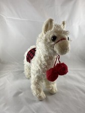 Aurora Llama Plush Buffalo Plaid Pom Poms Standing 11  Stuffed Animal Toy