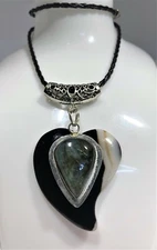 MISTY BOG LABRADORITE TIBETAN SILVER ON AGATE ORIGINAL ONE OF A KIND PENDANT