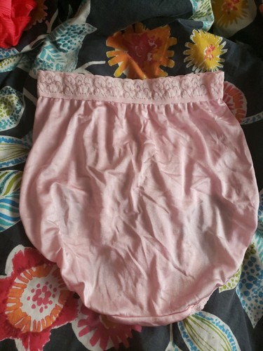 Vtg Pink Hanes Nylon Sissy Granny Panties High Waisted Size 6 Lace Top Full Butt - Picture 2 of 5