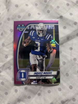 2024 Bowman Chrome University #92 Jaquez Moore, Duke Fuchsia REF /150