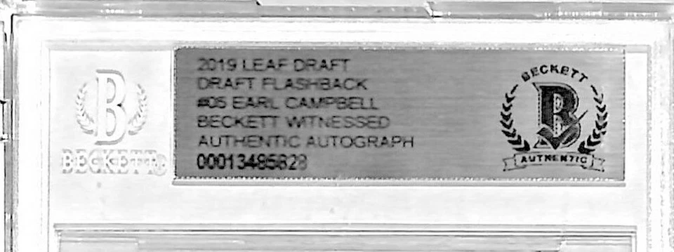 2019 Leaf Draft EARL CAMPBELL Signed Auto Oilers Card BAS Witness Slabbed - Image 2 of 3