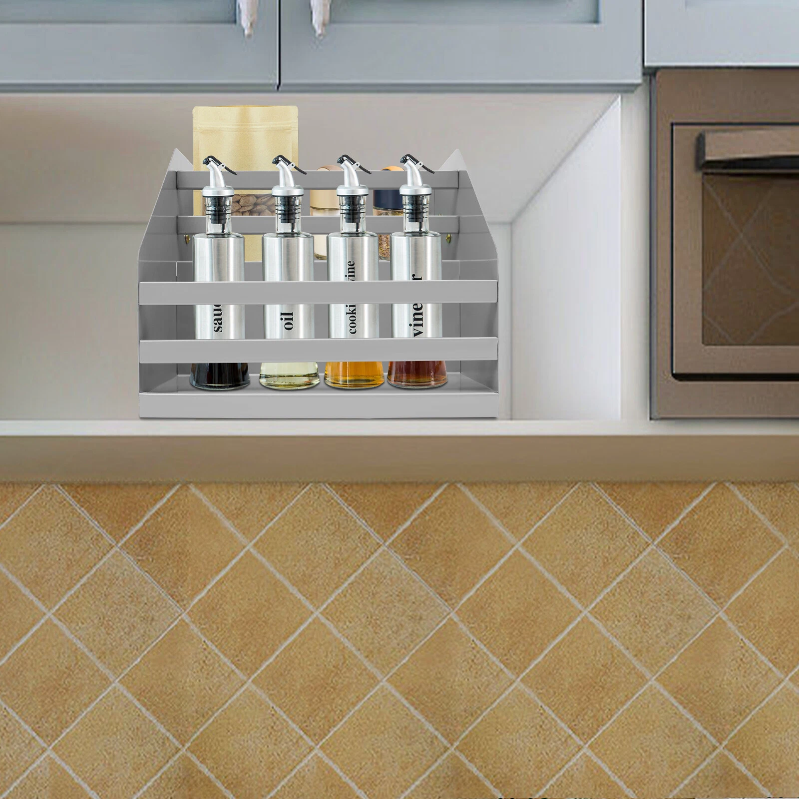 Pull Down Cabinet Organizer 2 Tier Pull-Out Cabinet Wall Shelf Spice Dishes Rack