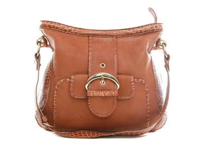 Authentic Celine Brown Croc embossed leather shoulder bag
