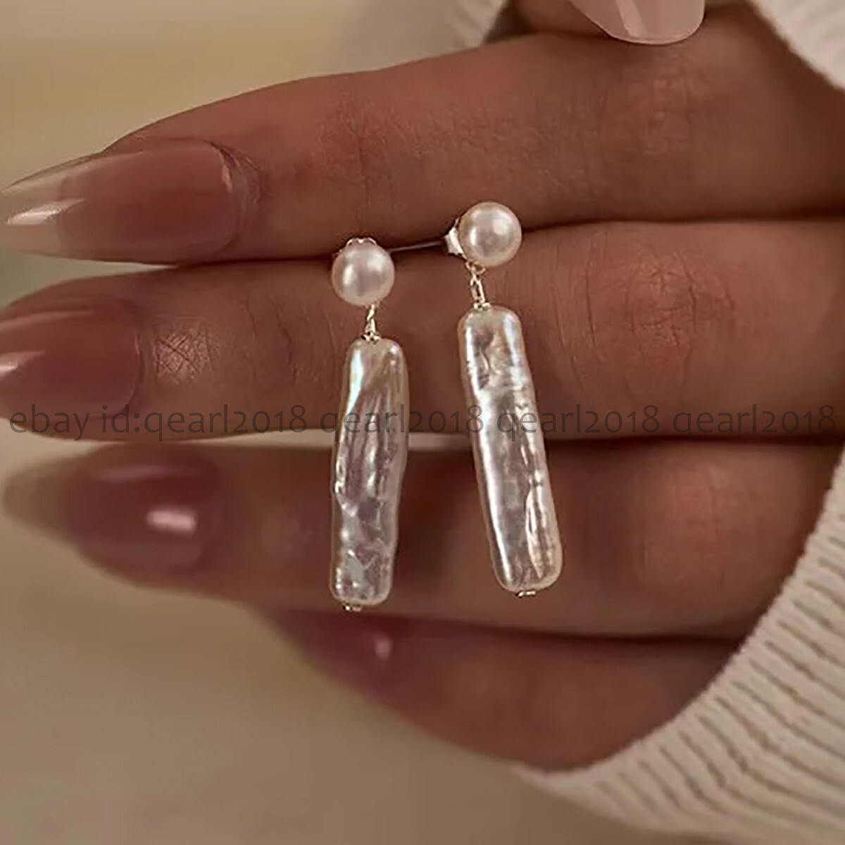 5mm White Baroque Pearl Dangle Stud Earrings for Women