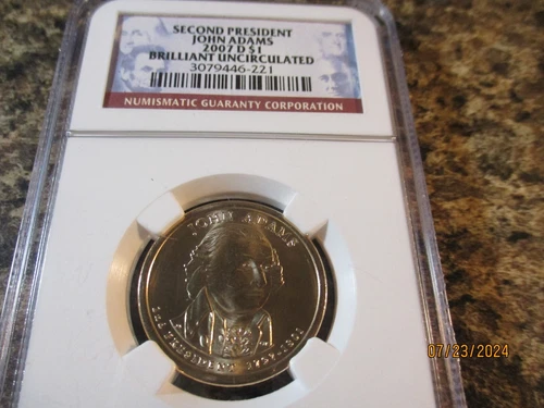 2007-D JOHN ADAMS $1 NGC BRILLIANT UNC.   221