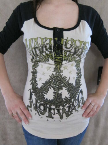 T-shirt Donna Affliction Ac Costruita Per Tatuaggio Speed Biker Y2K - Foto 13