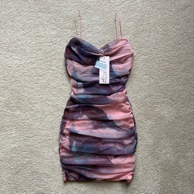 Cowl Ruched Bodycon Mini Dress Size 