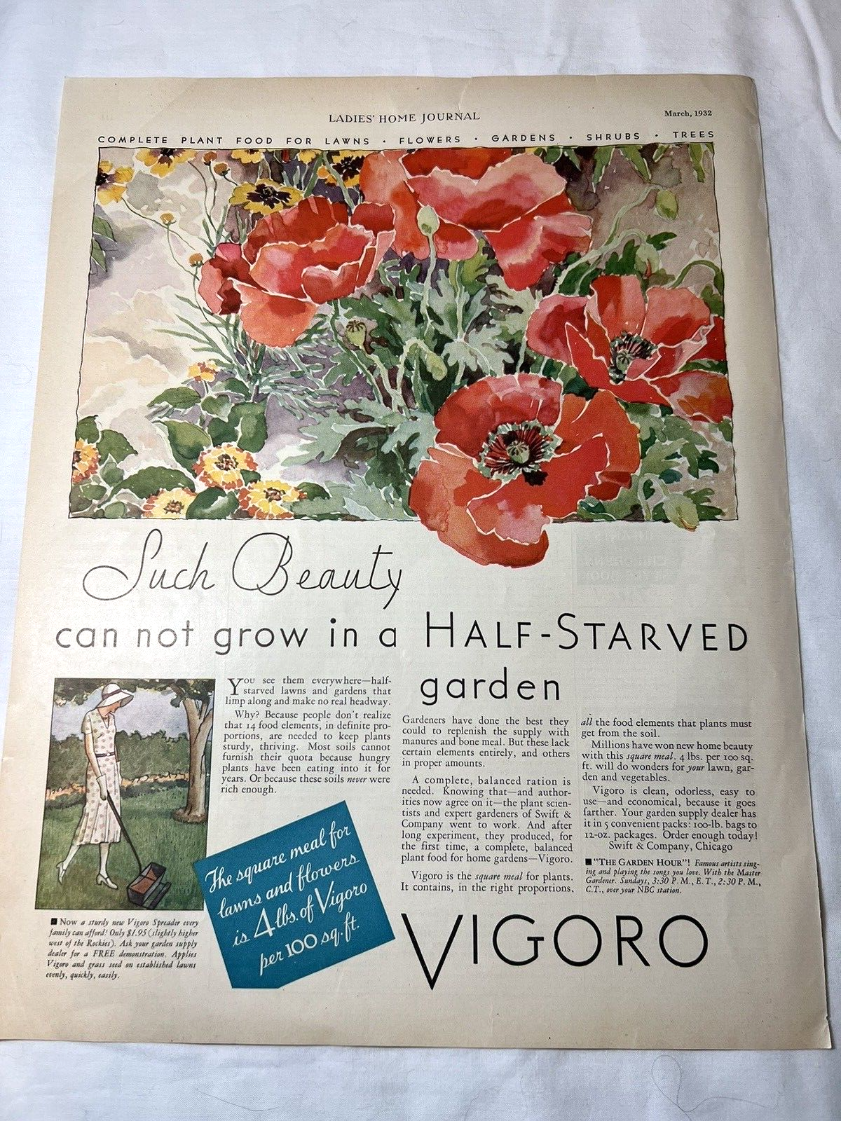 1932 Print Ad Vigoro Such Beauty Cannot Grow Flowers Garden Poppies