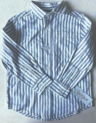 Cat & Jack Boy's Navy Vertical Stripe Button Down Long