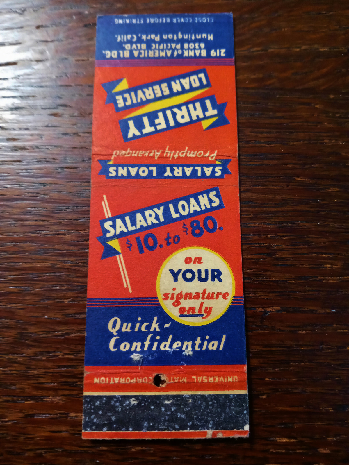 Vintage Matchcover: Thrifty Loan Service, Huntington Park, CA | eBay