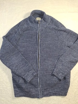 L.L.Bean Men's M REG 100% Cotton Full Zip Mock Neck Sweater Blue Heather Ribbed
