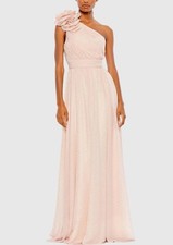 Mac Duggal Pink Polka Dot Ruffled One Shoulder Gown 49536 Size 4 NWT