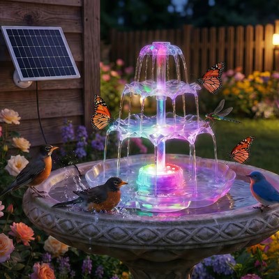 3 Tiered LED Bird Bath Solar Water Fountain with 6.5W Solar Fountain Pump