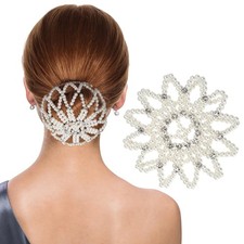 Elastic Pearl Hair Snood Net, Handmade Crochet Elastic Hairnet for Dance Perf...