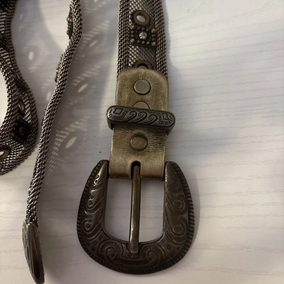 Cinturón Western Cuerda Oro Cadena Malla Cinturón 30 Cintura Hecho en Italia De Colección Todo Metal Foto 2 de 4