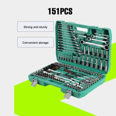 151 Pieces 72 Tooth Ratchet Wrench Extension Socket Tool Kit with Portable Box