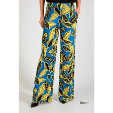 New MOSCHINO Boutique Leaf Pants $272 SIZE 6 Blue Elastic Drawstring Waist