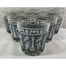 Vintage Set of 6 Jeannette Glass Corinthian Blue Roman Tumblers - Rare