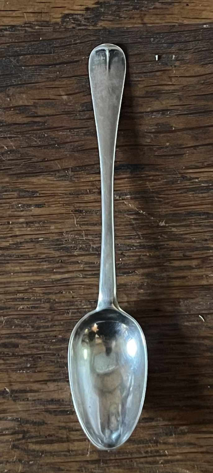 American Coin Silver Coffee Spoon Peter Targee NYC Period Monogram & Date 1774