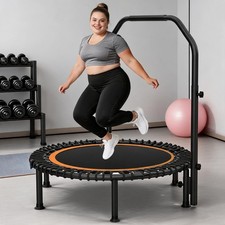 48" Foldable Mini Trampoline Indoor w/4 Level Adjustable Foam Handle for Adults