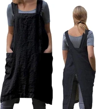 Pinafore Cross Back Apron for Women with Pockets Japanese Work Cooking Smock
