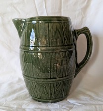 Vintage Nelson McCoy Pottery Banded Barrel Olive Green Tankard Stoneware Pitcher