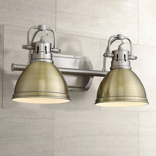 Duncan 16 1/2" Wide Pewter and Aged Brass 2-Light Bath Light - Picture 1 of 5