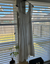 Ripe Maternity Dress Size L Blue White Floral Smocked Midi Maxi Flutter Sleeve