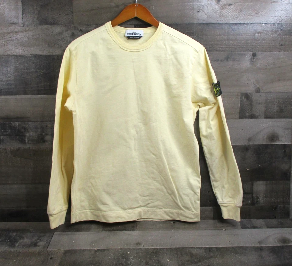 Stone Island Shirt Mens Small Light Yellow Long Sleeve Crewneck Compass Patch - Image 2 of 4