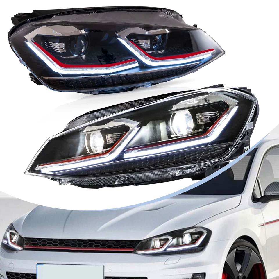 VLAND LED DRL Scheinwerfer für VW Golf7 VII 2013-18 Frontleuchte w/Gelb Blinker - Bild 2 von 4