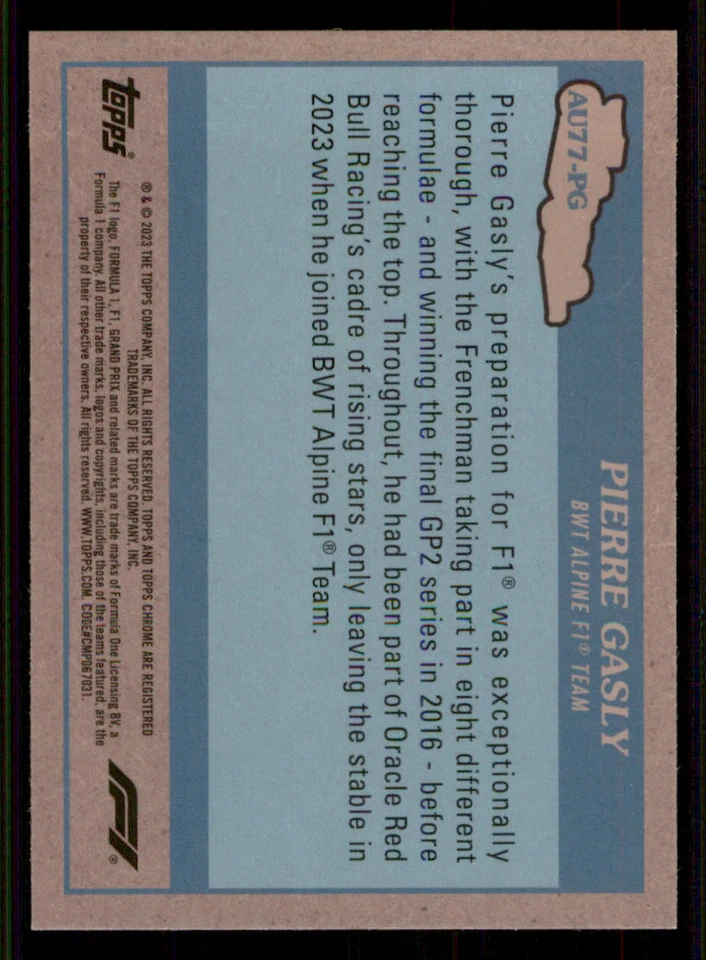 2023 Topps Chrome Formula 1 Autos of '77 #AU77PG Pierre Gasly - Image 2 of 2