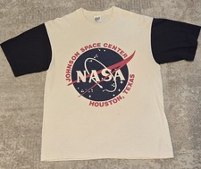 vtg NASA L T-Shirt Johnson Space Center Houston USA Made Contrast Sleeves A13