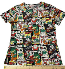 Rudolph The Red Nosed Reindeer Women's XS Cotton Christmas Holiday Scrub Top