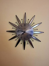 Vintage Kienzle Automatic Sunburst Starbust Wall Clock Made In Switzerland 1950s