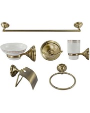 Set Bagno 6 Pezzi Bronzo Antico/Vintage Acciaio + Ceramica Stile Classico