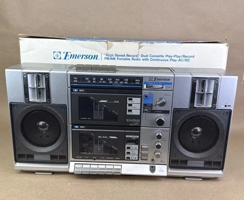 Vintage Emerson CTR 949 Stereo Radio Dual Cassette Player Boombox Fully Tested!