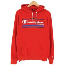 Vintage Champion Felpa con Cappuccio Maglione Uomo Cotone Rosso Cq8 TAGLIA S