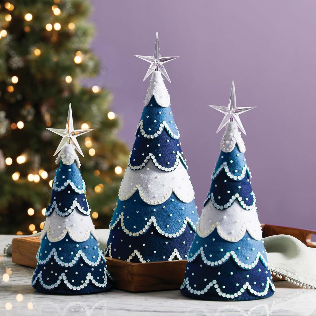 Herrschners&reg; Winter Pines Shelf Sitters Felt & Sequin Kit