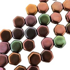 Czech Glass Honeycomb Beads, 2-Hole Hexagon 6mm, 30pcs, Crystal Violet Rainbow