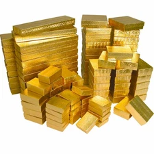 Gold Foil Cotton Filled Jewelry Gift Boxes – Embossed Pattern – 100/200/500 PK
